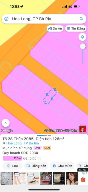 Bán đất trục chính Lan Anh 6, Xã Tam Long, Thành phô Bà Rịa,DT: 7x18 giá 1tỷ350 triệu