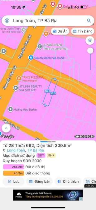 Kèo Thơm Lô Biệt Thự Phường Long Toàn, TP Bà Rịa DT: 8x36 tổng 295m2 Giá: 4Tỷ