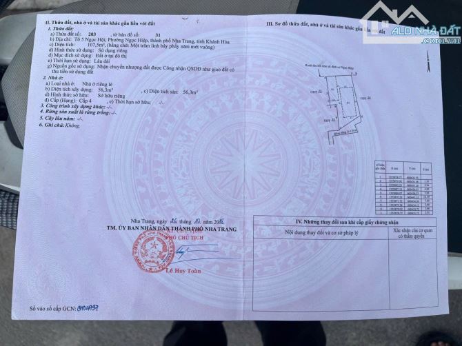 CẦN BÁN LÔ ĐẤT DÂN TĐC NGỌC HIỆP - TP. NHA TRANG 40tr/m2