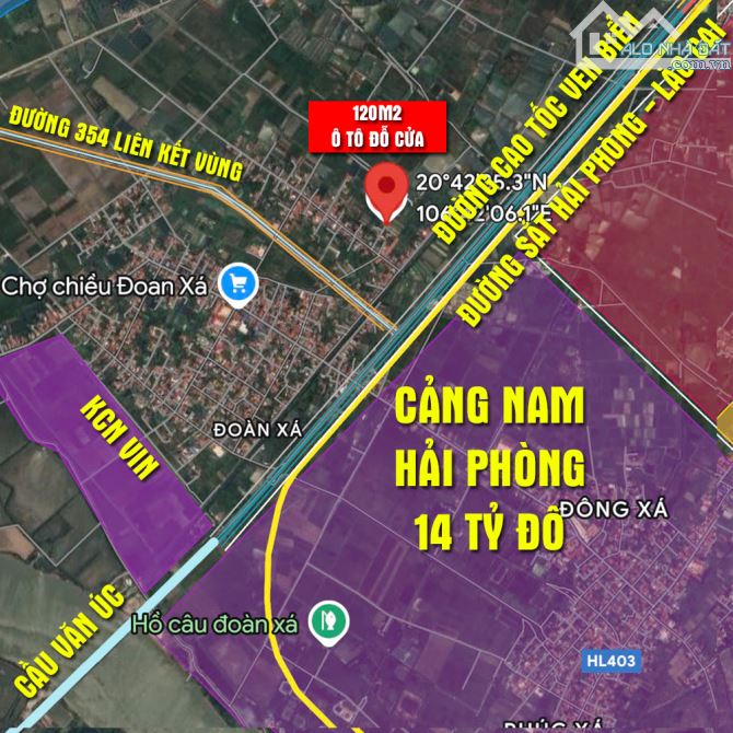 Bán đất 120m2 ô tô đỗ cửa rẻ nhất Đoàn Xá đón sóng Cảng Nam Hải Phòng