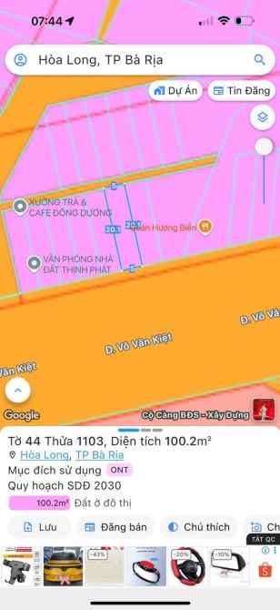BÁN ĐẤT MẶT TIỀN KINH DOANH VÕ VĂN KIỆT, TP BÀ RỊA, DT: 5x20 Giá: 4tỷ380triệu