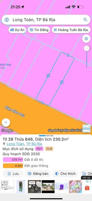 DT: 8x29 Giá 6tỷ500tr, BÁN ĐẤT ĐIỆN BIÊN PHỦ,LONG TOÀN, TP Bà Rịa