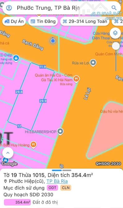 CẦN BÁN LÔ ĐẤT VỊ TRÍ ĐẮC ĐIA NGAY MT ĐƯỜNG BẠCH ĐẰNG – TRUNG TÂM TP. BÀ RỊA GIÁ: 22TỶ