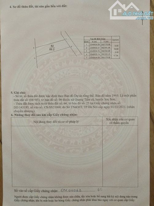 Bán Đất - Bắc Thượng(Quang Tiến -SS) - 90M2 Full Thổ Cư - 2,4Tỷ - 1