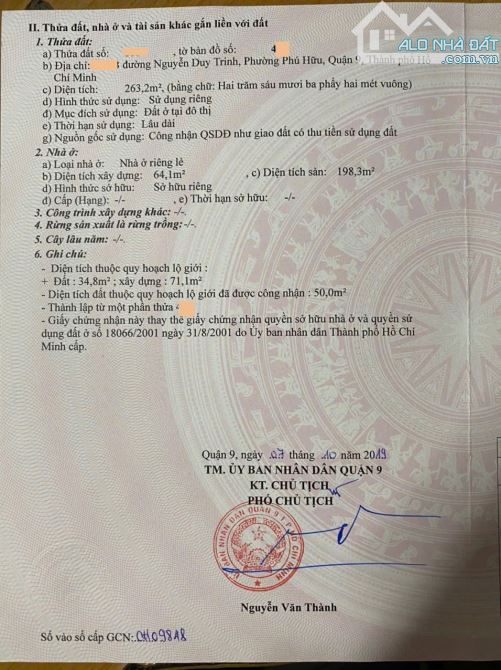 Cần bán nhà hẻm 833 đường Nguyễn Duy Trinh gần chợ Phú Hữu Quận 9 cũ (263m2) 13 tỷ - 1