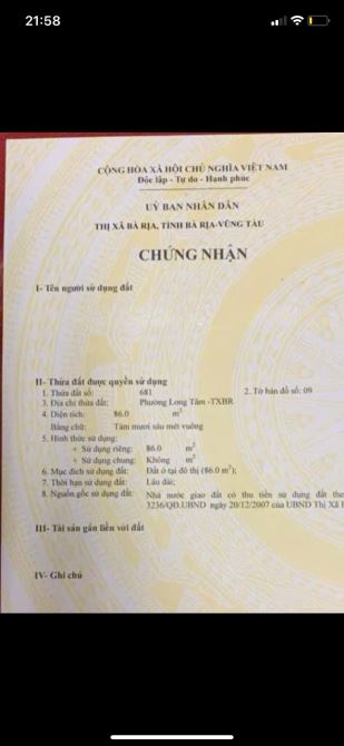 Đường kỳ đồng - gò cát 6- TP Bà Rịa 2 ty 3505*16,5 full thổ - 1