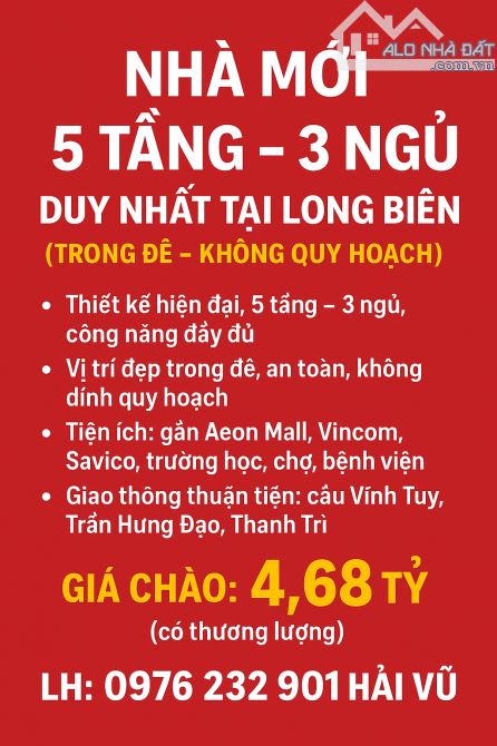 NHÀ MỚI 5 TẦNG – 3 NGỦ DUY NHẤT TẠI LONG BIÊN GIÁ DƯỚI 5 TỶ - THIẾT KẾ ĐẸP - Ô TÔ ĐỖ GẦN