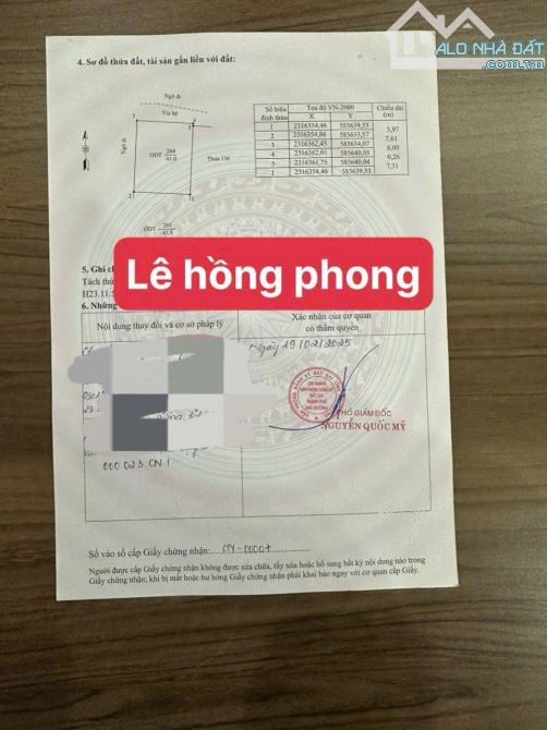 Bán mảnh đất nằn giữa trung tâm tp mặt ngõ lê hồng phong, hải dương