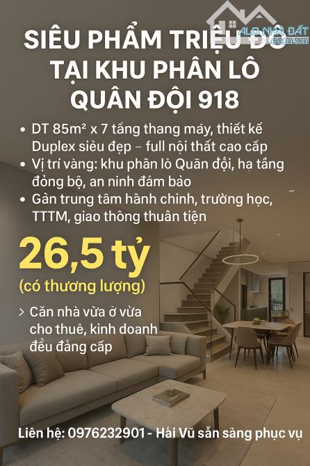SIÊU PHẨM TRIỆU ĐÔ TẠI KHU PHÂN LÔ QĐ - 85M2 - 7 TẦNG - THANG MÁY - TK DUPLEX - NT XỊN