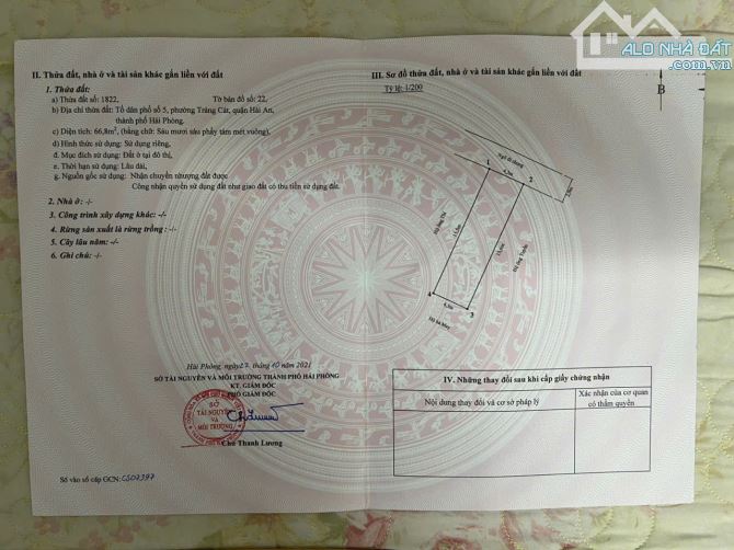 Bán đất ngõ 62 Cát Khê – Tràng Cát dt 66,8m2 ngõ rộng 3m thẳng oto vào tận nơi giá tốt.
