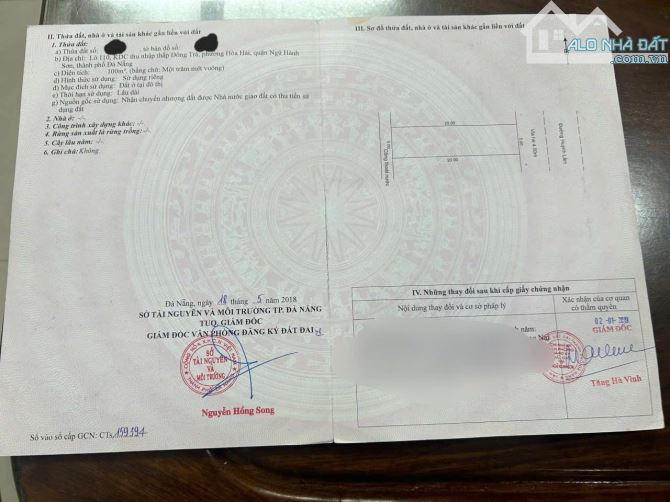 BÁN LÔ ĐẤT ĐƯỜNG 10,5m HUỲNH LẮM, TĐC ĐÔNG TRÀ, 100m2, NGANG 5m, GIÁ 5,7 TỶ.