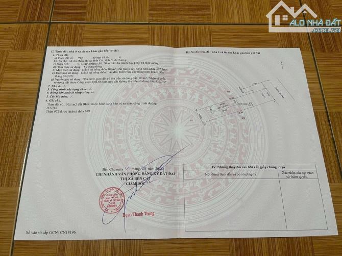Bán đất mặt tiền DT748 An Điền Bến Cát chưa nhận đền bù mở rộng đường