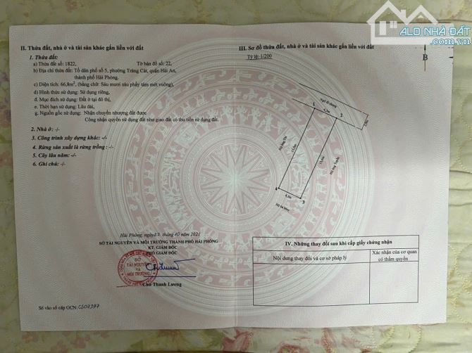 BÁN LÔ ĐẤT NGÕ 62 CÁT KHÊ TRÀNG CÁT 66,8m2 giá 1tỷ670 - 1