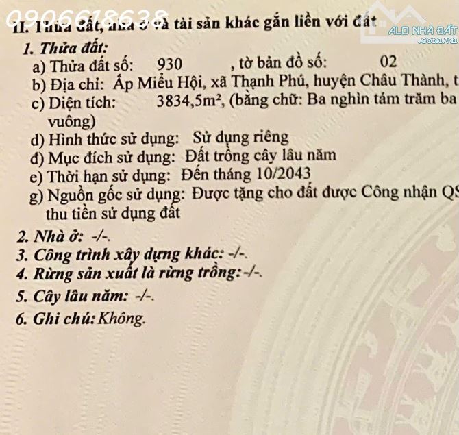 Bán đất CLN 3834m2 ở Ấp Miễu Hội, Xã Thạnh Phú, Châu Thành, Tiền Giang, 5,9 tỷ - 1
