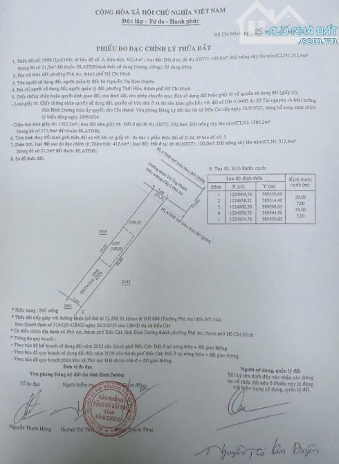 BÁN ĐẤT MT NHỰA, PHÚ AN, TP.BẾN CÁT, DT:7x59, TC100M2, SHR, GIÁ 3,1 TỶ - 3