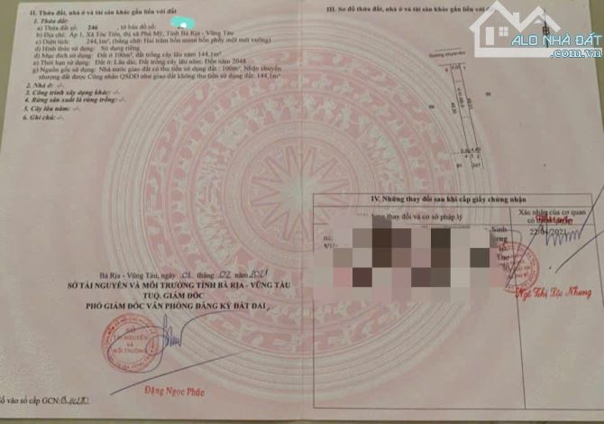 Cần bán 245m2 thổ cư Tóc Tiên, TP.Phú Mỹ