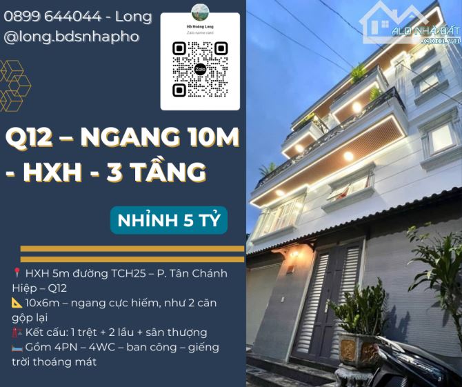 Q12 - Siêu Phẩm ngang khủng 10m - HXH TCH25 Q12 – 4 TẦNG FULL TIỆN ÍCH