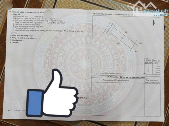 Bán Lô Đất Riêng thổ cư 100% dt 5 x 20m Giá 1 tỷ 490tr, Thiện Tân Cũ, Gần UBND p Trảng Dài