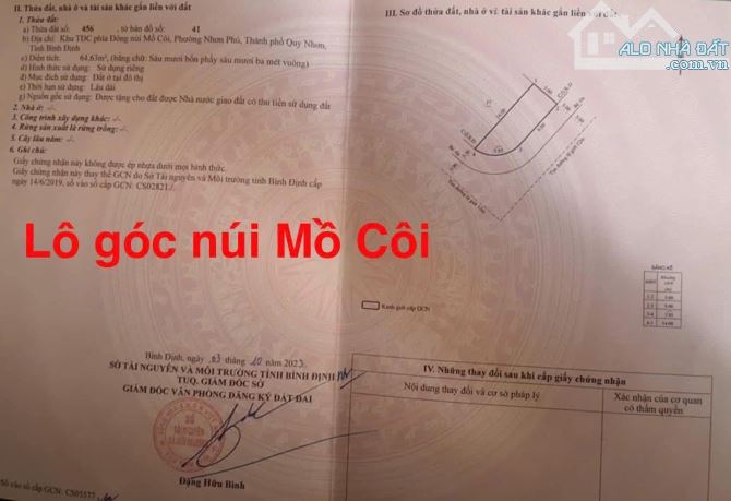 Bán lô góc 2 mặt tiền đg 12m  khu TDC núi mồ côi dt 64m2 giá 2ty350