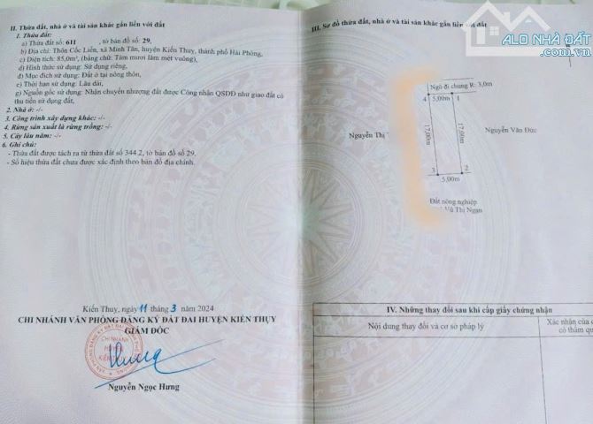 Bán đất Cốc Liễn - Minh Tân - Kiến Thụy - Hải Phòng