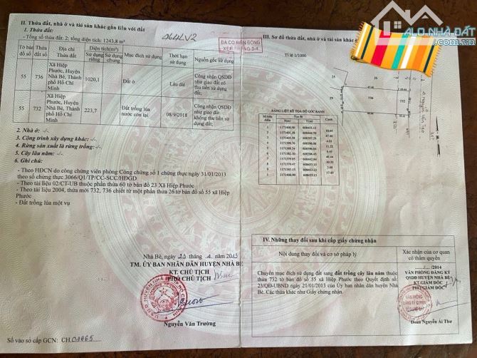 Mặt Tiền Nguyễn Văn Tạo - Nhà Bè - TPHCM - Diện tích : 1243,8m2 Thổ cư , mặt tiền rộng 21m