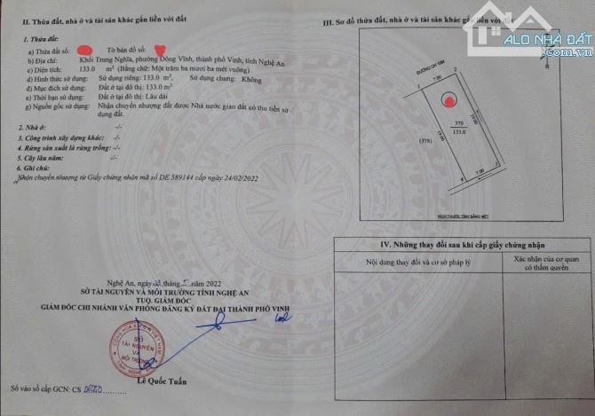 Bán 133m2 đất đẹp khu quy hoạch Trung Nghĩa - Đông Vĩnh