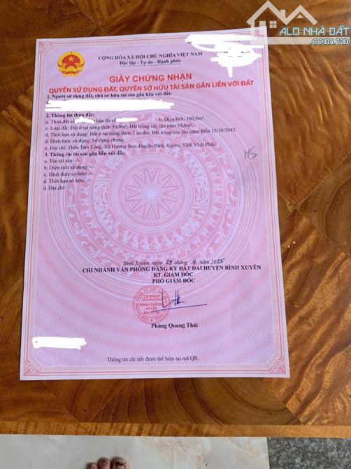 Bán ô đất thôn Tam Lộng, Hương Sơn, Bình Xuyên, 100m2, giá: 1,5 tỷ