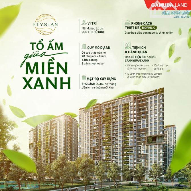 Căn hộ Elysian quận 9, rổ hàng đa dạng các căn từ 1,2,3PN giá tốt view đẹp, mua ngay trực