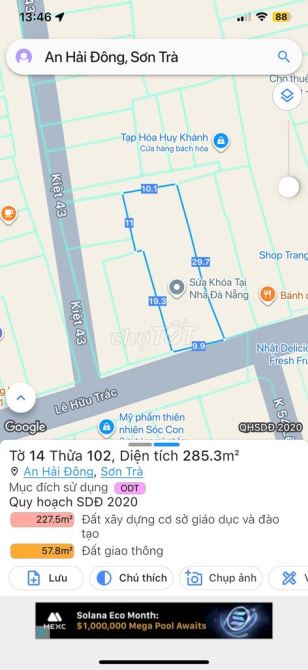 ĐẤT Ở ĐÔ THỊ 285M2 MẶT TIỀN 9,9M ĐƯỜNG LÊ HỮU TRÁC SƠN TRÀ ĐÀ NẴNG