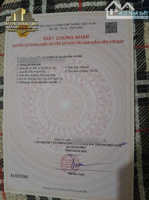 BÁN ĐẤT ĐẸP HƯNG LỘC PHƯỜNG VINH LỘC 104m2 Đông Bắc đường QH12m - 1