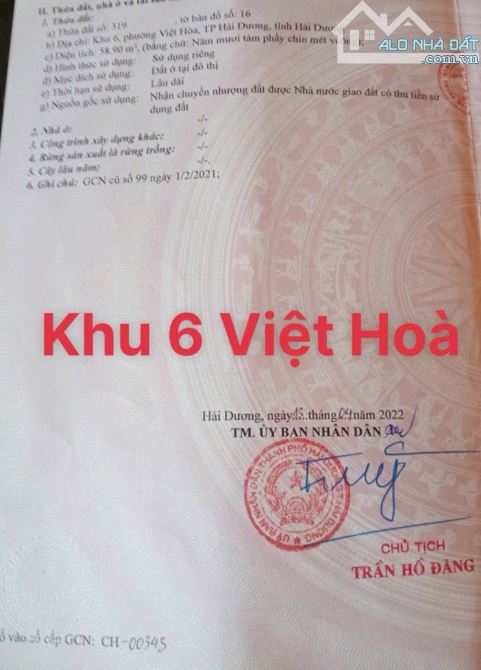 Bán đất ngõ phố Đồng Niên, khu 6 Việt Hoà, thành phố Hải Dương. - 1