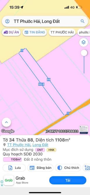 THỊ TRẤN PHƯỚC HẢI - LONG ĐẤT – BRVT 🌈Diện tích 1108m2 – sẵn 100 thổ cư Ngang 11x99m. - 2