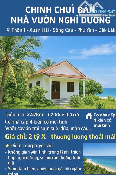 Cần Bán Nhà Vườn Nghỉ Dưỡng 2600m2 Xuân Hải Sông Cầu Phú Yên - 2