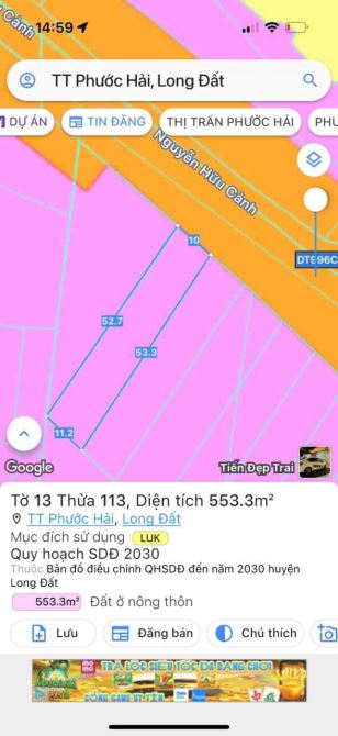 MẶT TIỀN TỈNH LỘ 44B - XÃ PHƯỚC HẢI - TP HCM 🌈DT 10x53M - 553M2 - 3