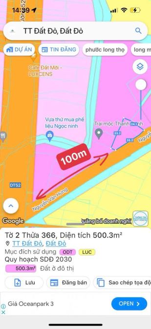 MẶT TIỀN NGUYỄN VĂN HƯNG - TT ĐẤT ĐỎ - CÁCH TỈNH LỘ 52 100M DT 500m2 - 35x24m sẵn 60tc Giá - 4