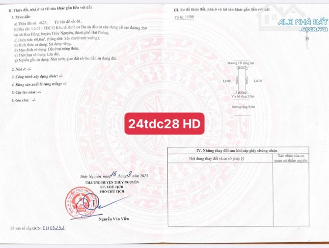 🌟 BÁN ĐẤT LÔ 24– TDC28, PHƯỜNG HOA ĐỘNG, THỦY NGUYÊN, HẢI PHÒNG 🌟  -Diện tích: 76,5m² - 1