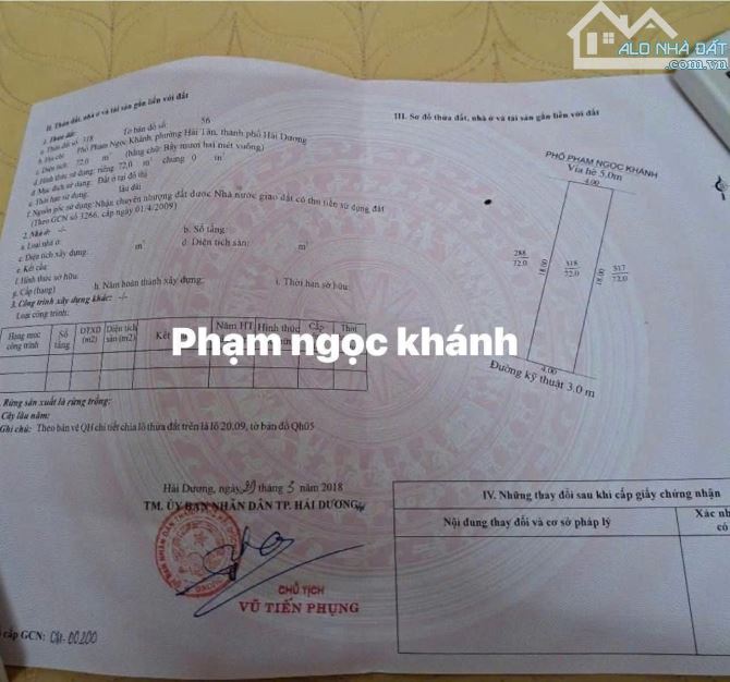 Bán lô đất mặt phố phạm ngọc khánh khu đông nam cường, hải dương