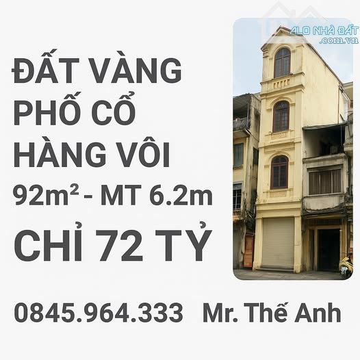 Đất vàng Phố Cổ – Hàng Vôi - HOÀN KIẾM, 92m² – MT 6.2m – CHỈ 72 TỶ
