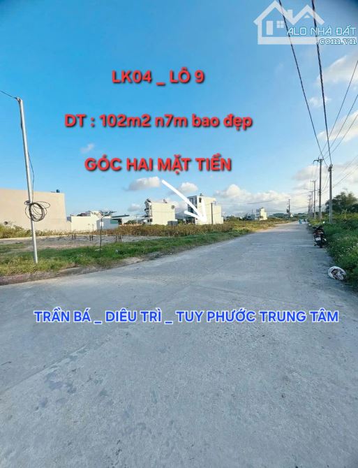 Bán đất Trần Bá, Diêu Trì, Tuy Phước DT 102m2 Lô Góc Hai Mặt Tiền Giá