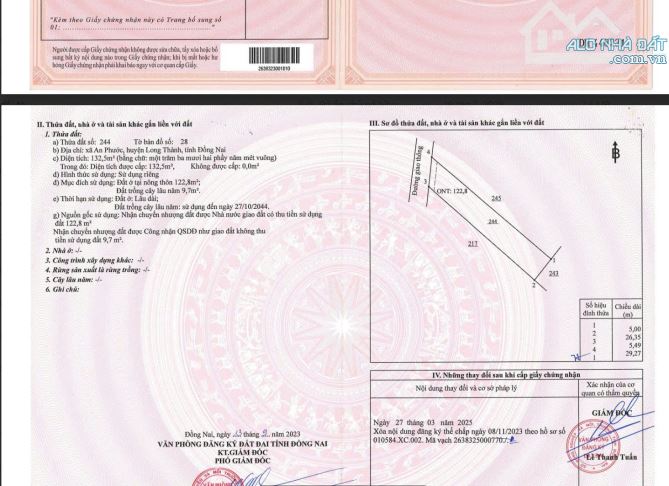 Bán đất ngay KCN An Phước, diện tích 132m2, thổ cư, Giá 1tỷ050 thương lượng