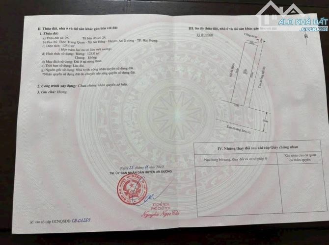 Lô góc 125m2 mặt đường Trang Quan An Đồng An dương
