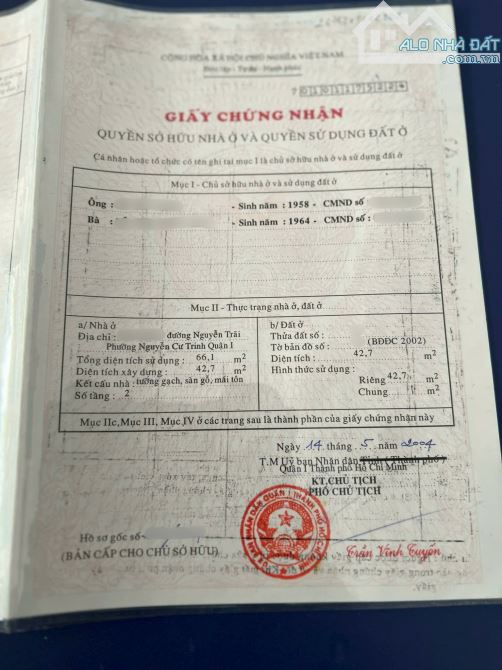 mời mua nhà hẻm 10m 212b Nguyễn Trãi , 2 tầng, dtcn 43m2 giá 9,5 tỷ