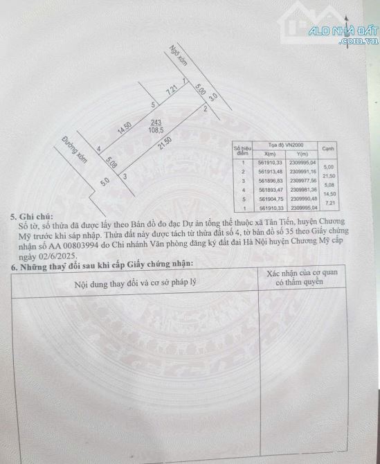 108,5m trục chính Tân Tiến, Xuân Mai, đường 2 ô tô tránh chỉ 2,25 tỉ