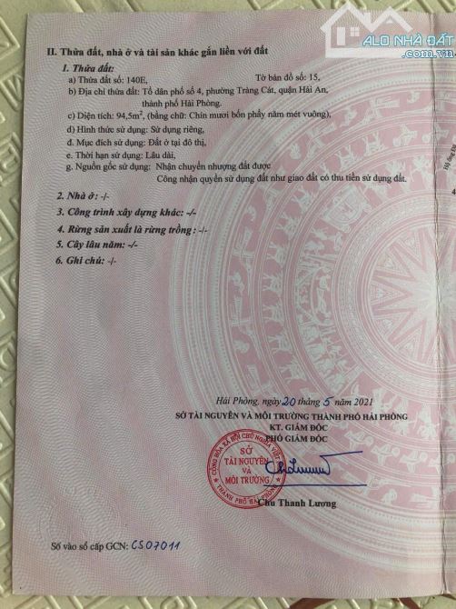 Bán đất mặt ngõ 28 Tràng Cát dt 94,5m2 đường nhựa 5m giá 30tr/m2.