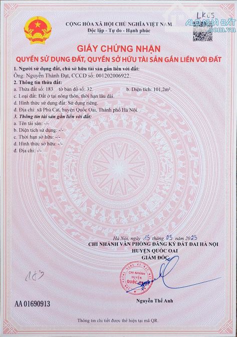 Về đất nền Láng Hòa Lạc 100m2 giá 2.6 tỷ – gần trường học, chợ, an ninh tốt  Nguyễn Hùng