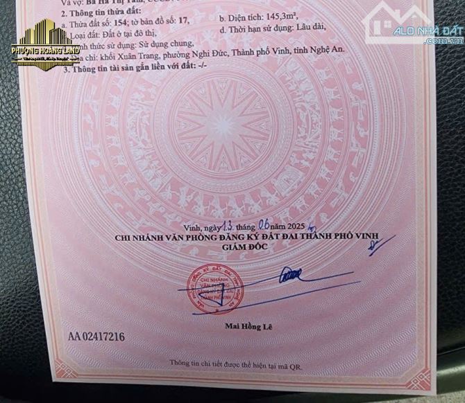BÁN ĐẤT ĐẸP – XUÂN TRANG, NGHI ĐỨC (PHƯỜNG VINH PHÚ) 145,3m2 Đông Bắc - 1