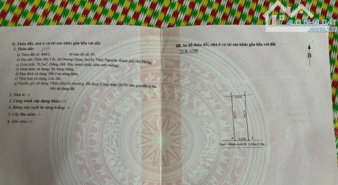 Bán đất Dương Quan- Thuỷ Nguyên gần trung tâm hành chính 70,5m giá chỉ 1,7 tỷ. - 2