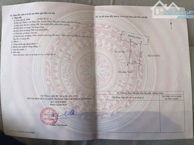 Bán lô 60m trục thông Thủy Sơn- Thuỷ Nguyên gần đường lớn 359 giá chỉ 2,8x tỷ. - 2