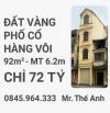 Đất vàng Phố Cổ – Hàng Vôi - HOÀN KIẾM, 92m² – MT 6.2m – CHỈ 72 TỶ