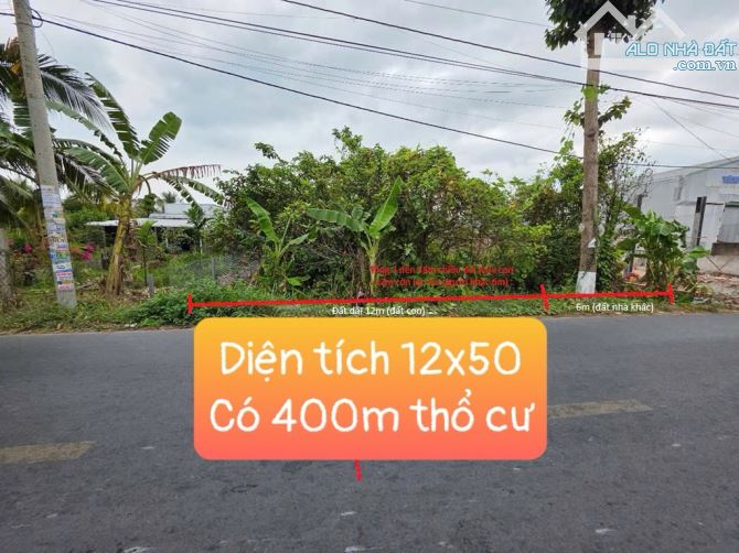 Bán đất mặt tiền Huỳnh Thị Nở 12x50 có 400m thổ cư giá 8 tỷ 800tr (thương lượng)